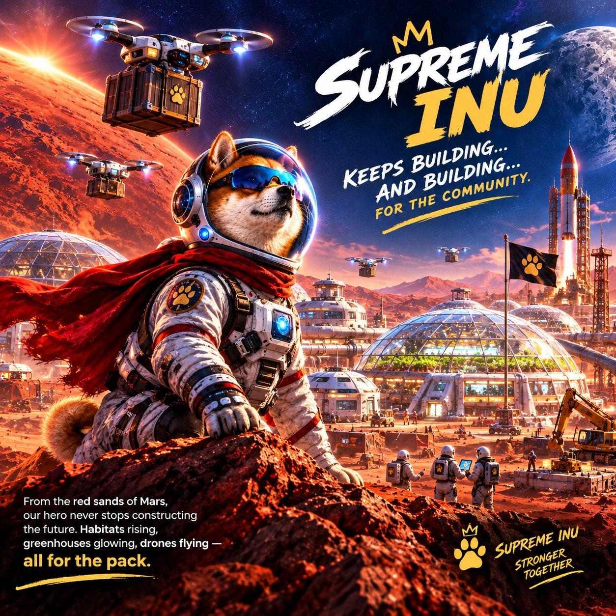 Keeps Building: Habitats rising, greenhouses glowing, drones flying: all for the pack.